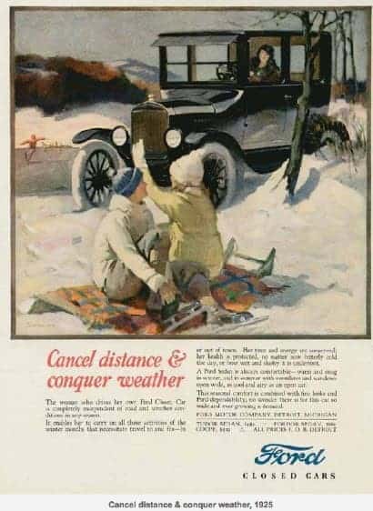 Advertisers start to appeal to emotions, focusing on what pleasure customers would receive from their product or service. This old Ford ad exemplifies this perfectly.